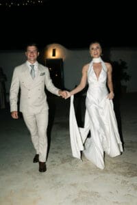 Couple walking together during cinematic wedding photography in the UK