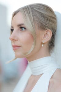 Editorial bridal portrait with cinematic lighting in the UK